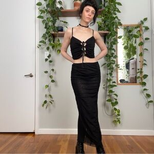 Sheer Mesh Maxi Pencil Skirt with Slit - S